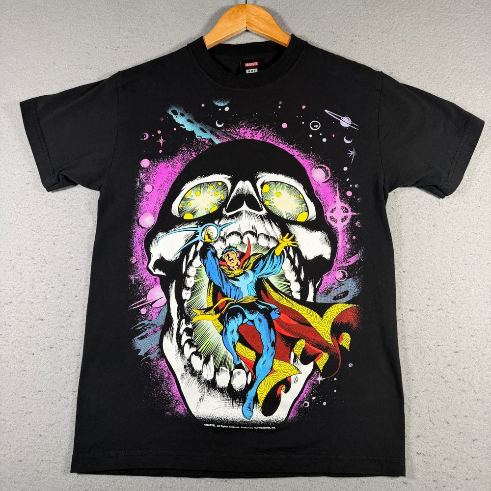HUF Marvel‎ Doctor Strange Graphic T Shirt Black Mens Size Small Skull